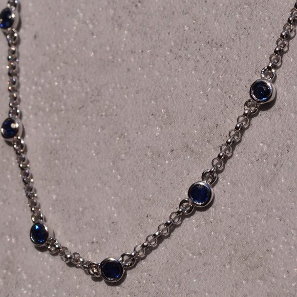 Sapphire Station Necklace in White Gold - Picture 3 of 4